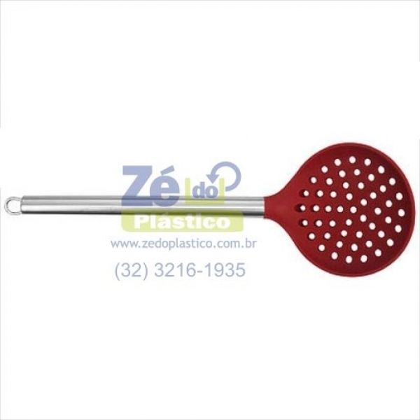 Escumadeira de Silicone Cabo Inox 12069 - Vinho