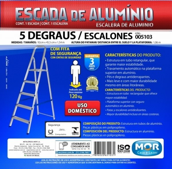 Escada de Alumínio 5 Degraus - 5103