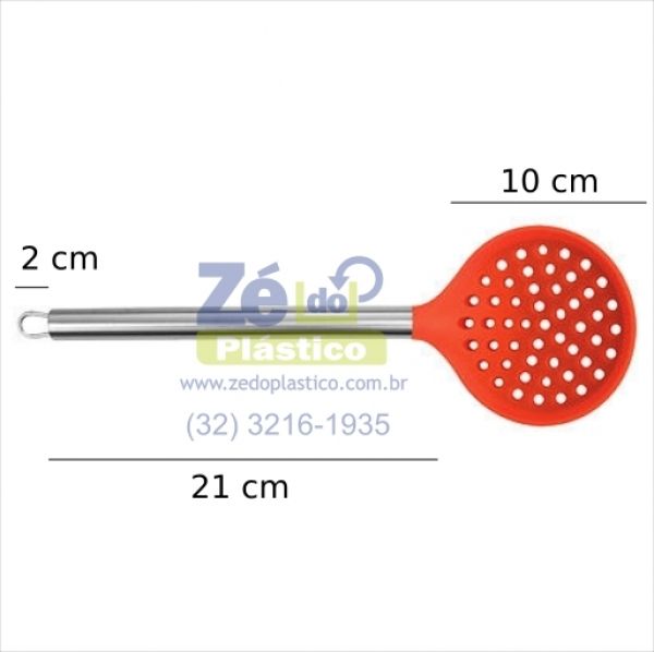 Escumadeira de Silicone Cabo Inox 12069 - Laranja