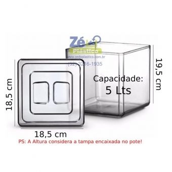 Pote Acrílico Quadrado 5 Lts com Tampa