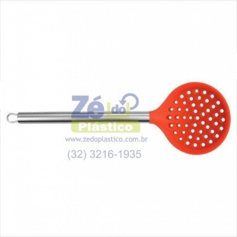 Escumadeira de Silicone Cabo Inox 12069 - Laranja
